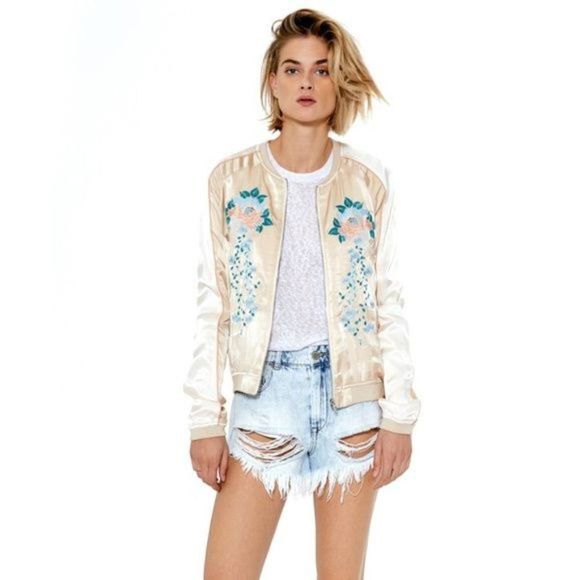 Blank NYC Jackets & Coats Womens Blank Nyc Embroidered Floral Satin